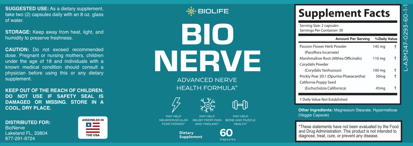 BioNerve Supplement Facts Label